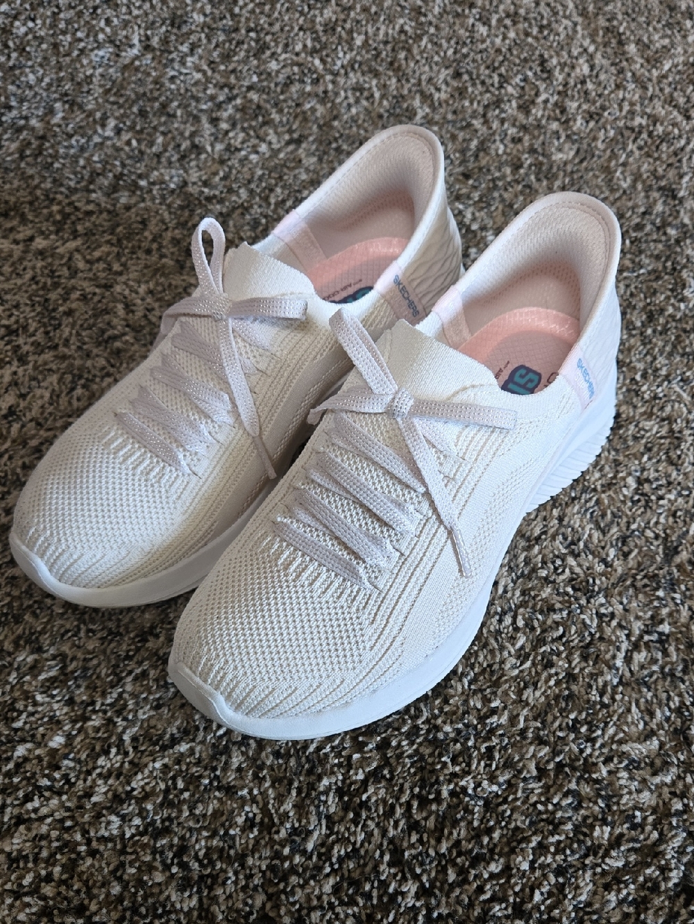 Skechers Women's Cream colored Knit Slip-On Athletic Sneakers